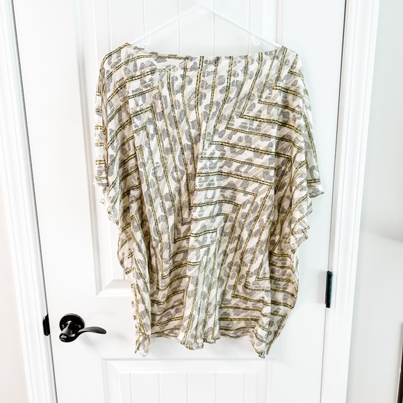 Banana Republic Yellow Striped Leopard Print Kimono Top Size Large - Picture 2 of 8